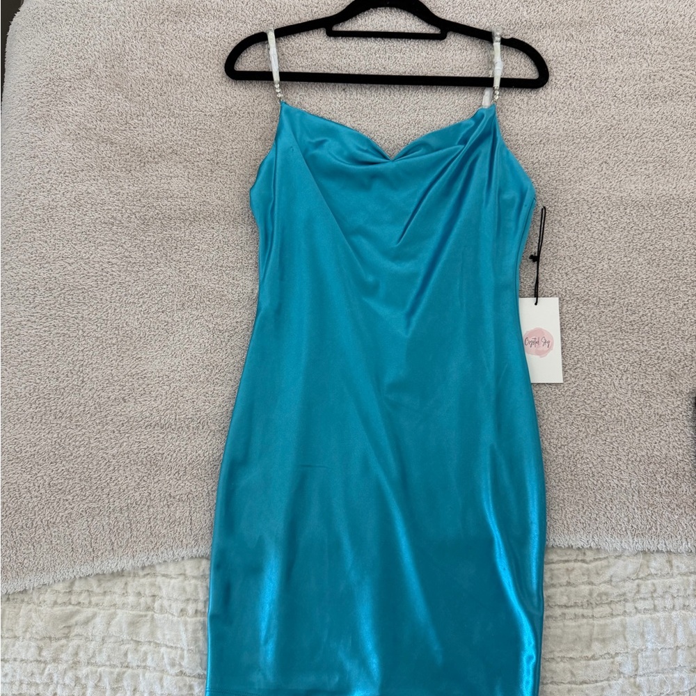 Elegant Blue Mini Dress with Spaghetti Straps